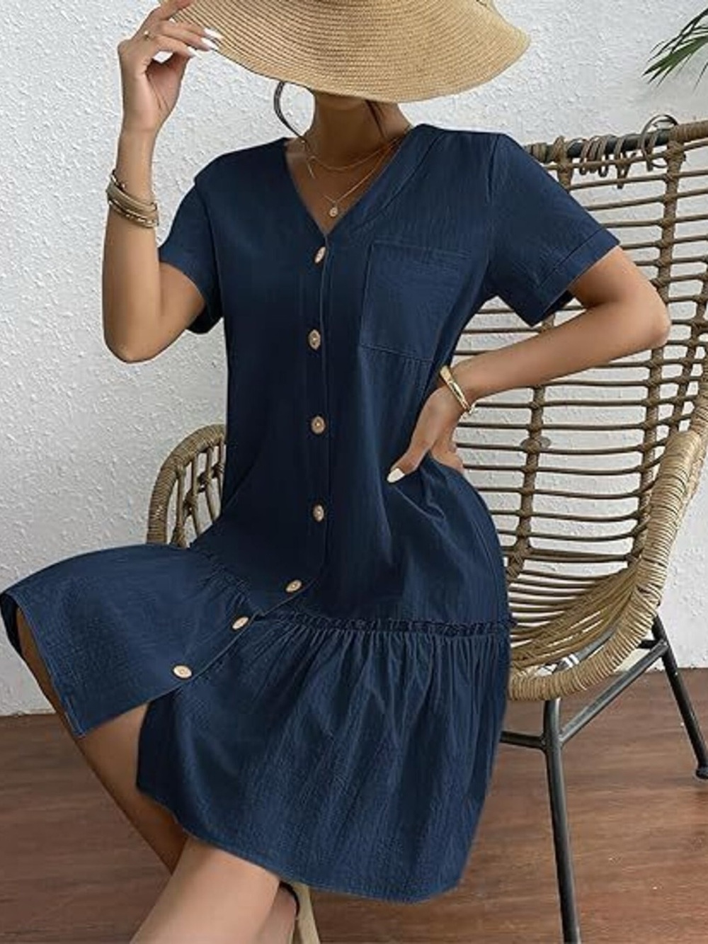 Full Size Button-Down Ruffle Hem Mini Dress Plus Size - Picture 8 of 15